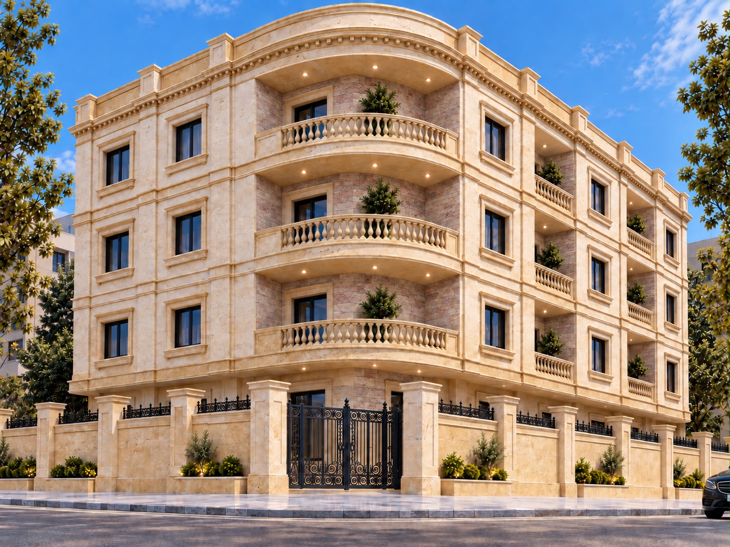 Building 2 — Curved-Corner Classical Palazzo (26.86m × 15.10m)